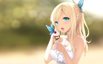 Anime Papillons Cartoon Girl HD Wallpaper
