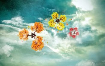 3D Flowers in Sky Wallpaper