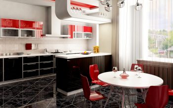 Nice Beautiful Red and White Them Kitchen Interior Furniture