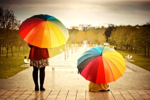 Rainbow Color Umbrella on Monsoon Season Wallpaper