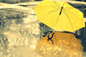 Yellow Umbrella During Rain Season Wallpaper