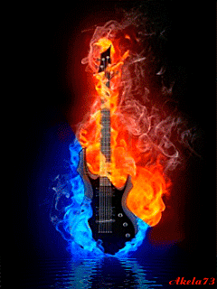 Animated Burning Guitar On Fire Cool