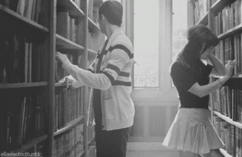 Girl Guy Kissing Library Books Aimated Gif
