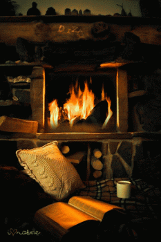 Readig Book Cozy Fireplace Animated Gif