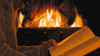 Reading Book By Fireplace Cozy Animated Gif
