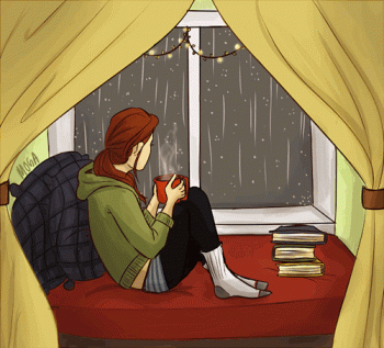 Reading Book Rainy Day Cozy Animated Gif