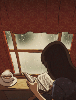 Reading Book Rainy Day Illustration Animated Gif
