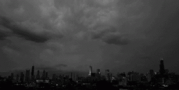 Thunder Lightning Strikes Storm Over City Animated Gif