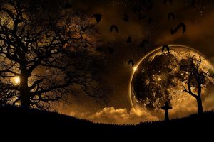 Abstract Night Moon Graveyards Bats