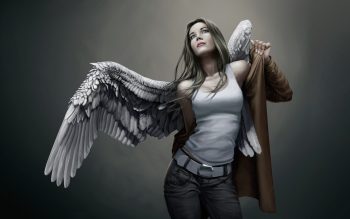 Angels Wings Singlet Jeans Fantasy Girls Urban Girl Brunette Mood Neat Image For Free