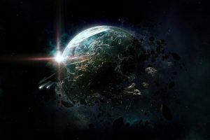 Art Space Planet Destruction Asteroids Debris Rings Stars Apocalyptic Science Fiction