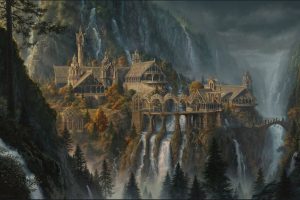 Fantasy Art Artwork Lord Rings Lotr Waterfall City Cities Castle River Detail
