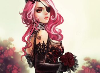 Gothic Glance Pink Color Hair Fantasy Girls Roses Flowers Cleavages Redhead Face Eyes Women Females Babes