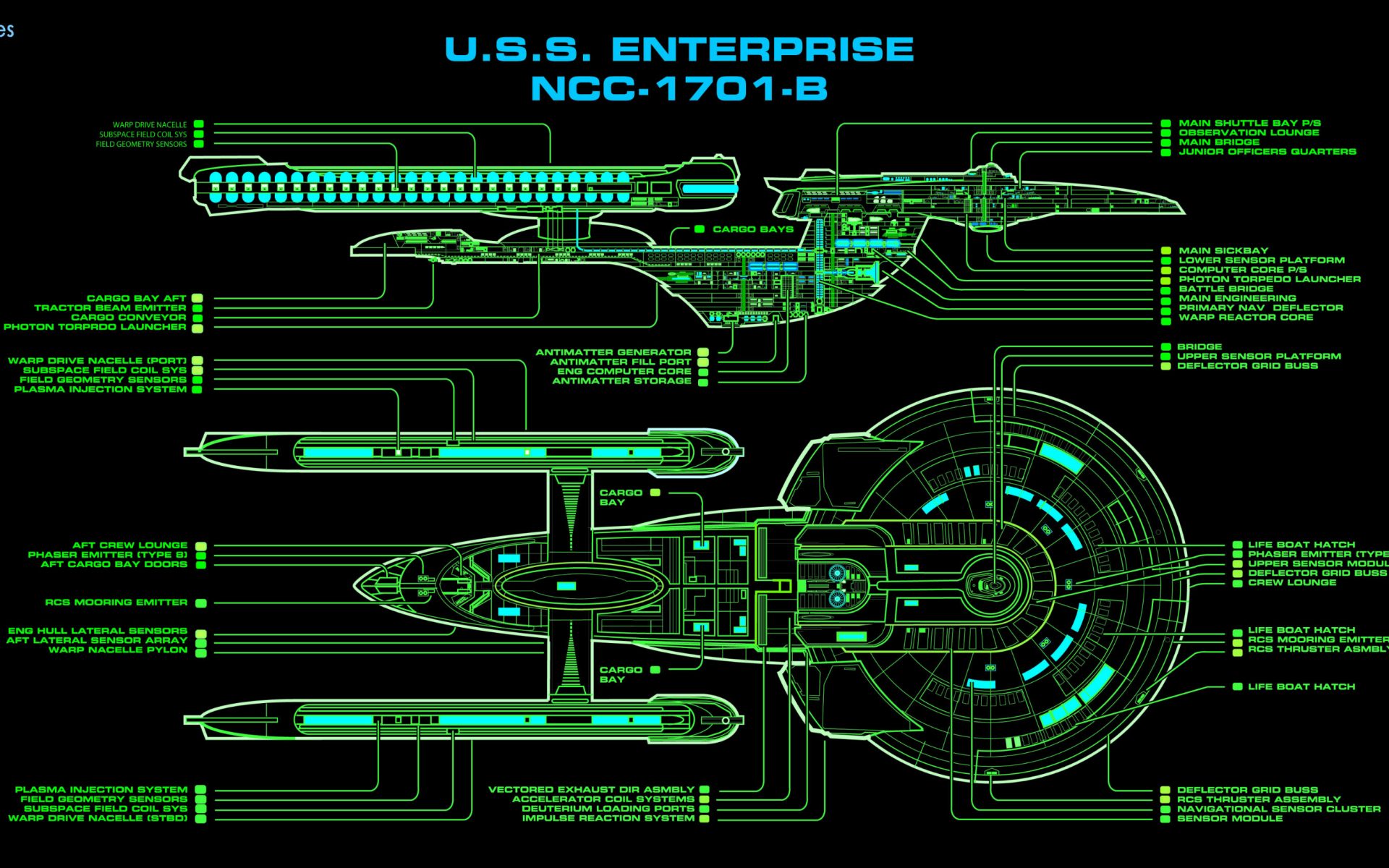 Star Trek Starship Enterprise Spaceship Green Diagram - Download hd