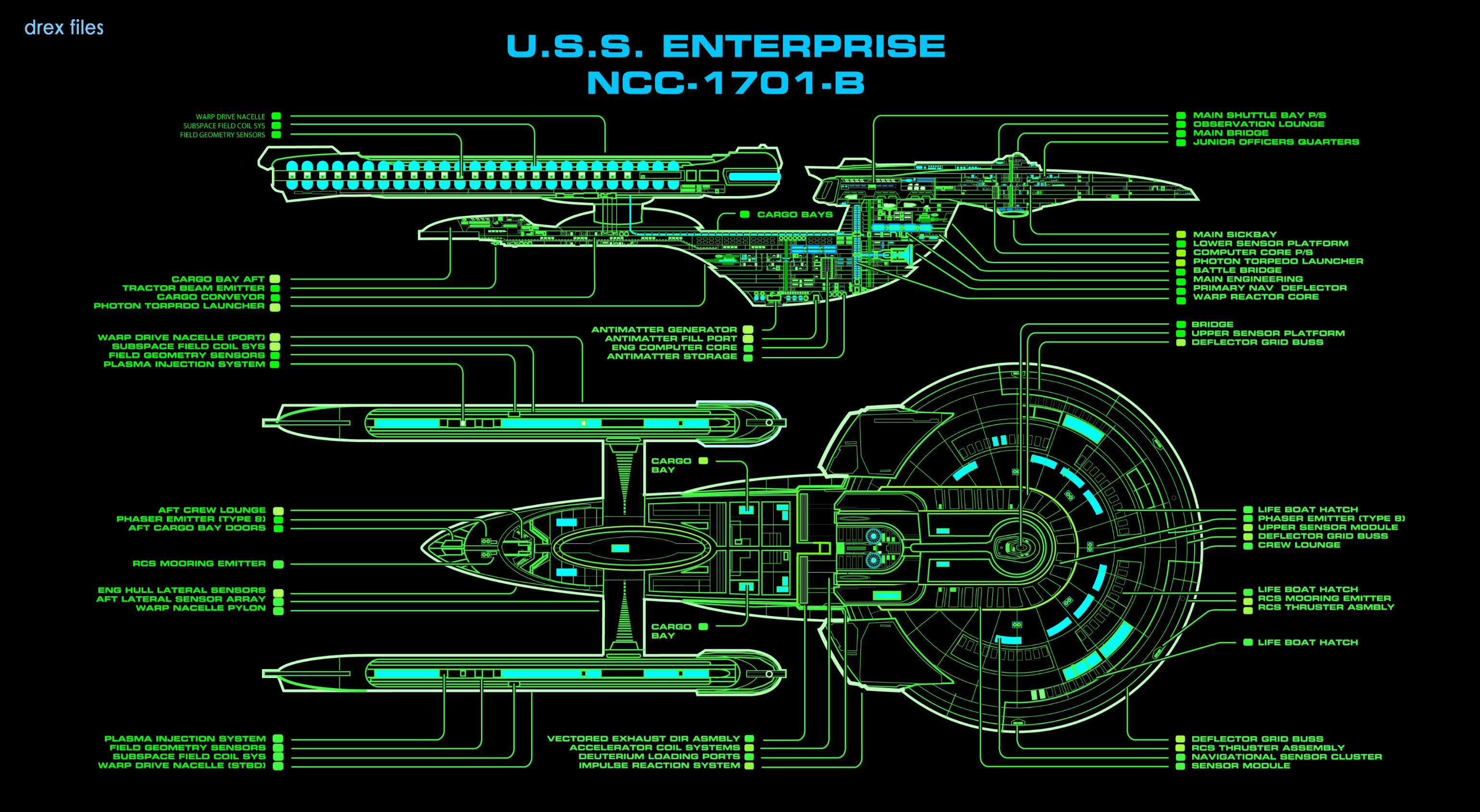 Star Trek Starship Enterprise Spaceship Green Diagram - Download hd