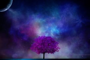 Tree Planet 3D Art Nebula Sky Science Fiction Planet Moon Stars Blossom Neat Image For Free