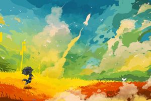 Umbrella Rocket Field Abstract Drawing Fantasy Color Sc Fi Birds Landscapes Neat Image For Free