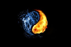 Water Abstract Fire Ying Yang Black Background